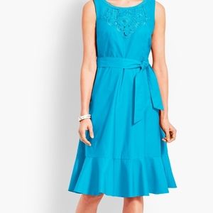 Beautiful embroidered sateen fit and flare dress